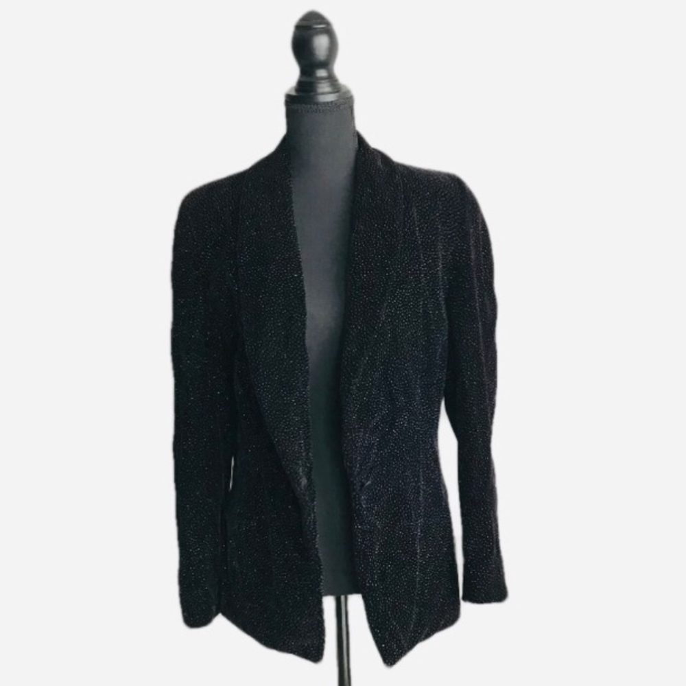 🎀Louben Size 8 Black Twinkle Suede Ladies Blazer Jacket Front Button